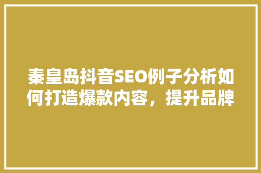 秦皇岛抖音SEO例子分析如何打造爆款内容，提升品牌影响力