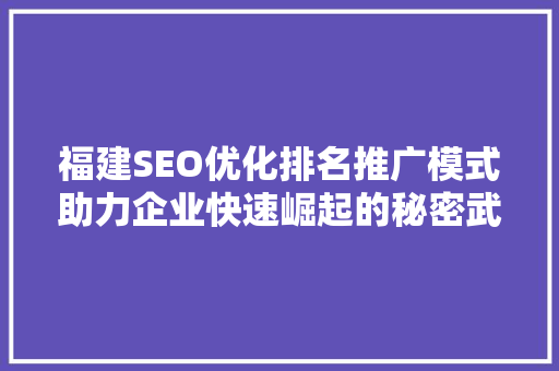 福建SEO优化排名推广模式助力企业快速崛起的秘密武器