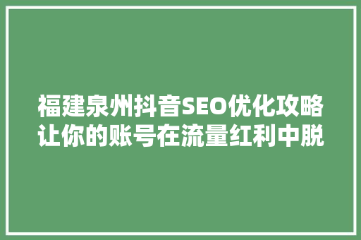 福建泉州抖音SEO优化攻略让你的账号在流量红利中脱颖而出