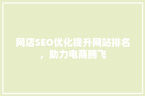 网店SEO优化提升网站排名，助力电商腾飞