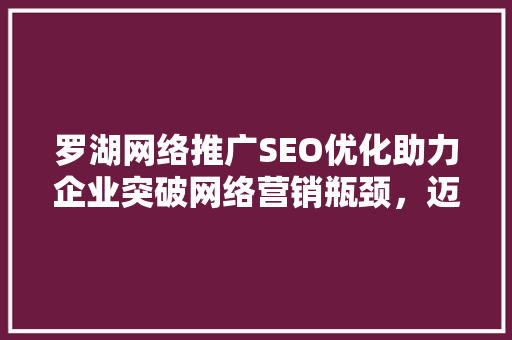 罗湖网络推广SEO优化助力企业突破网络营销瓶颈，迈向辉煌未来