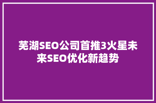 芜湖SEO公司首推3火星未来SEO优化新趋势