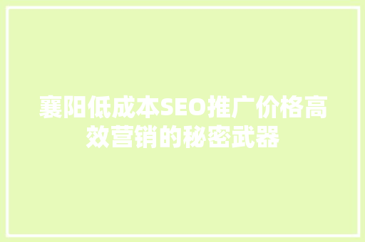 襄阳低成本SEO推广价格高效营销的秘密武器