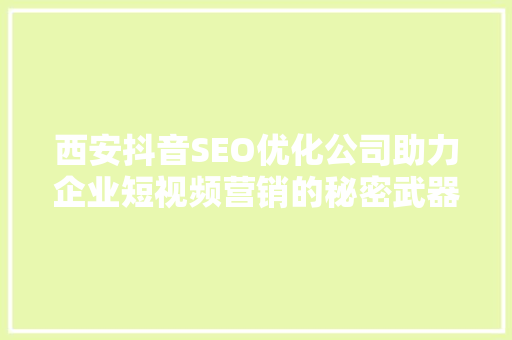 西安抖音SEO优化公司助力企业短视频营销的秘密武器