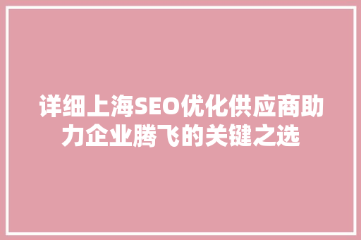 详细上海SEO优化供应商助力企业腾飞的关键之选