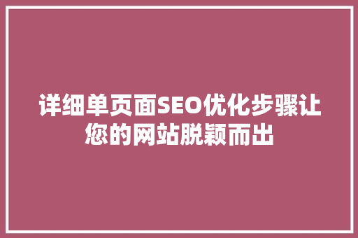 详细单页面SEO优化步骤让您的网站脱颖而出