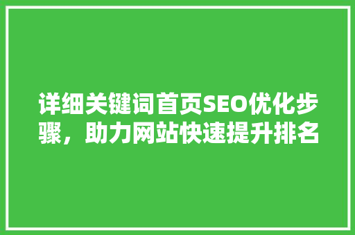 详细关键词首页SEO优化步骤，助力网站快速提升排名