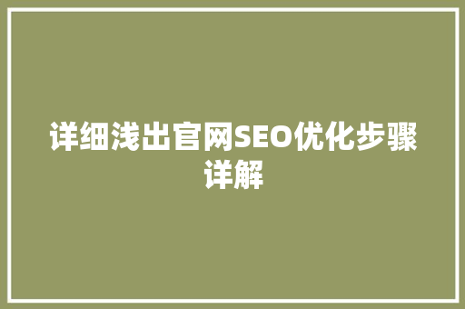 详细浅出官网SEO优化步骤详解