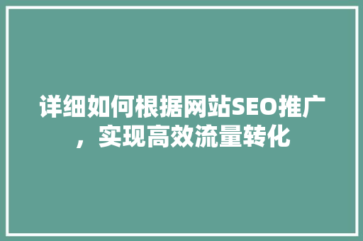详细如何根据网站SEO推广，实现高效流量转化
