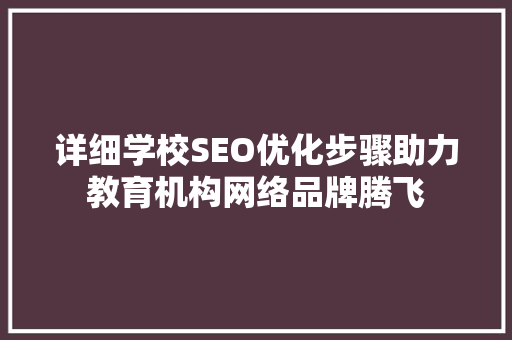 详细学校SEO优化步骤助力教育机构网络品牌腾飞