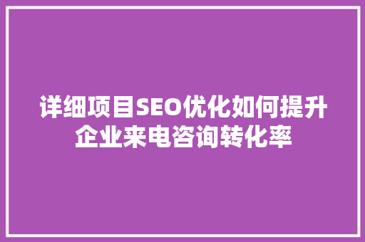 详细项目SEO优化如何提升企业来电咨询转化率