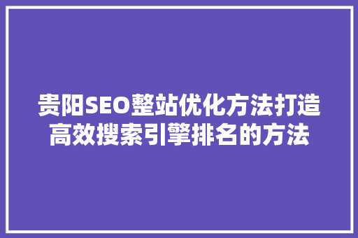 贵阳SEO整站优化方法打造高效搜索引擎排名的方法