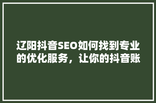 辽阳抖音SEO如何找到专业的优化服务，让你的抖音账号脱颖而出