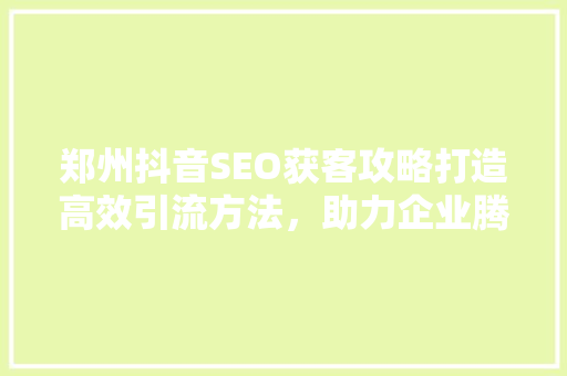 郑州抖音SEO获客攻略打造高效引流方法，助力企业腾飞