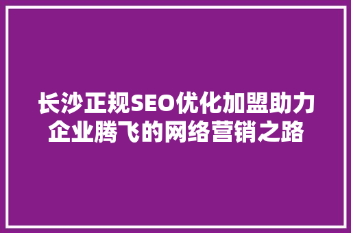 长沙正规SEO优化加盟助力企业腾飞的网络营销之路