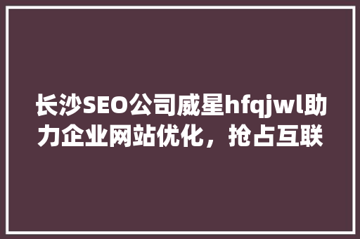 长沙SEO公司威星hfqjwl助力企业网站优化，抢占互联网市场先机