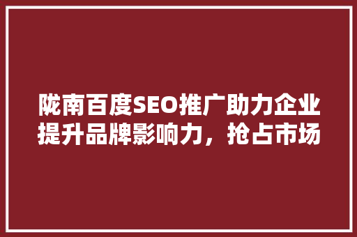 陇南百度SEO推广助力企业提升品牌影响力，抢占市场份额