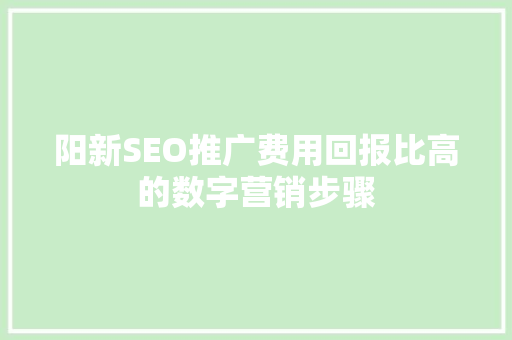 阳新SEO推广费用回报比高的数字营销步骤