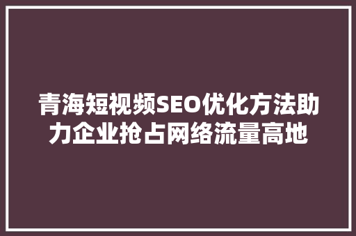青海短视频SEO优化方法助力企业抢占网络流量高地
