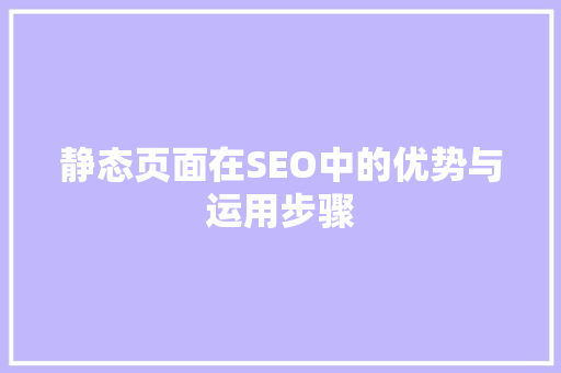 静态页面在SEO中的优势与运用步骤