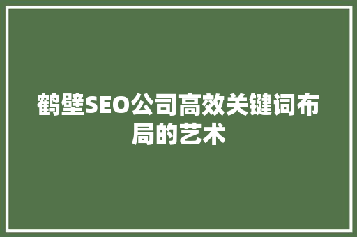 鹤壁SEO公司高效关键词布局的艺术