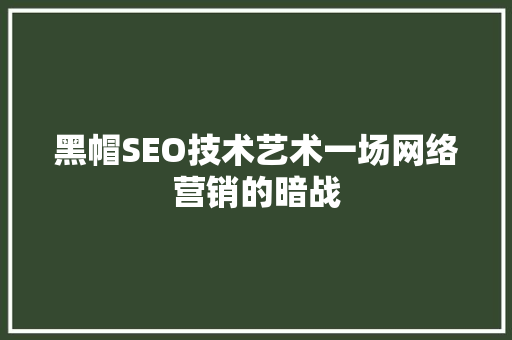 黑帽SEO技术艺术一场网络营销的暗战