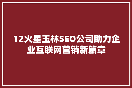 12火星玉林SEO公司助力企业互联网营销新篇章