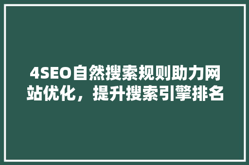 4SEO自然搜索规则助力网站优化，提升搜索引擎排名