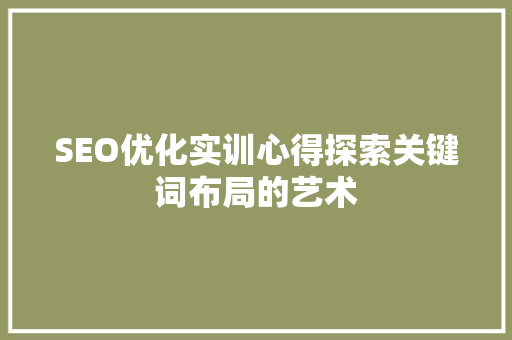 SEO优化实训心得探索关键词布局的艺术