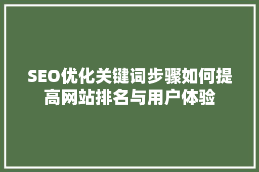 SEO优化关键词步骤如何提高网站排名与用户体验
