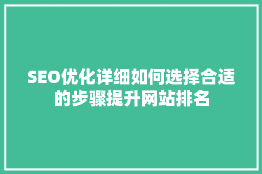 SEO优化详细如何选择合适的步骤提升网站排名