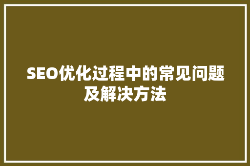 SEO优化过程中的常见问题及解决方法