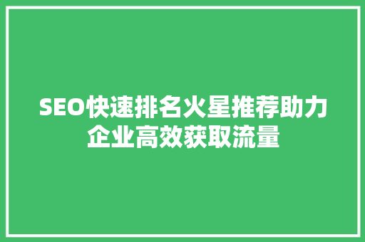 SEO快速排名火星推荐助力企业高效获取流量