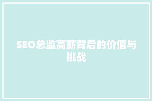 SEO总监高薪背后的价值与挑战