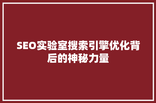 SEO实验室搜索引擎优化背后的神秘力量