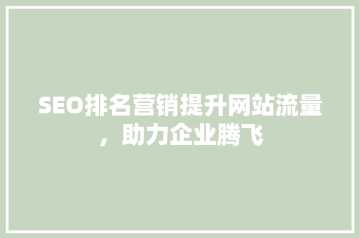 SEO排名营销提升网站流量，助力企业腾飞