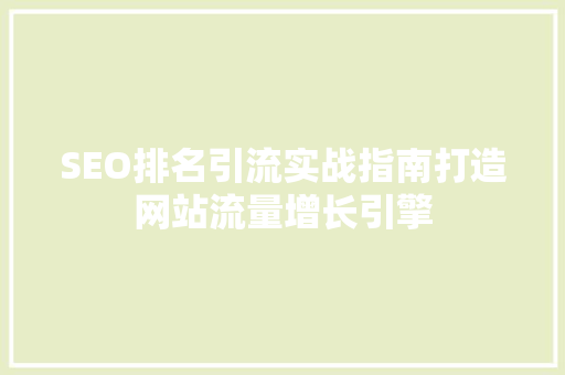 SEO排名引流实战指南打造网站流量增长引擎