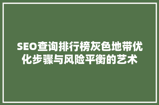 SEO查询排行榜灰色地带优化步骤与风险平衡的艺术