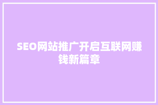 SEO网站推广开启互联网赚钱新篇章