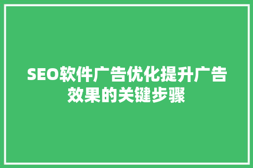 SEO软件广告优化提升广告效果的关键步骤