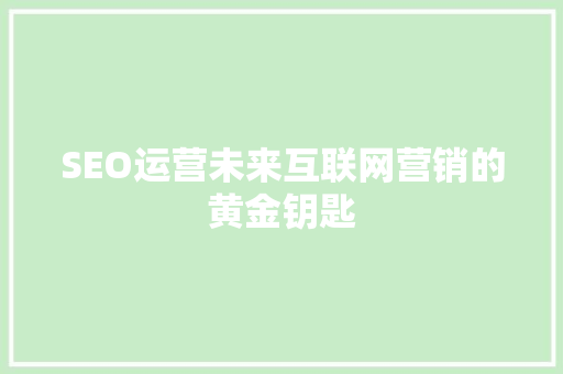 SEO运营未来互联网营销的黄金钥匙