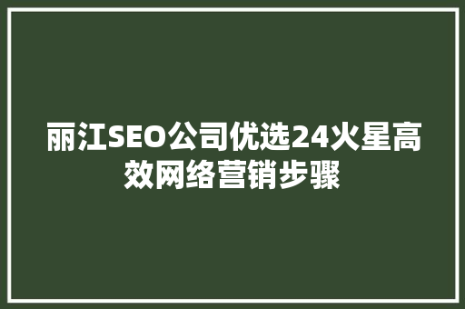 丽江SEO公司优选24火星高效网络营销步骤