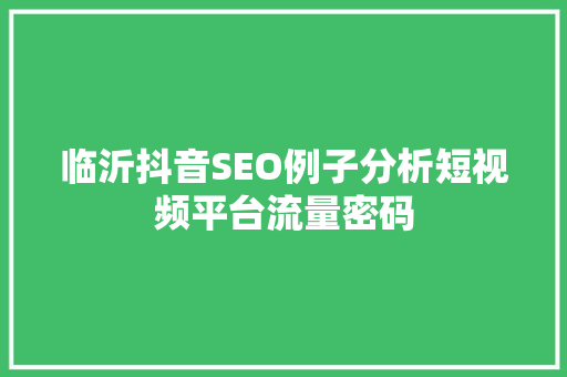 临沂抖音SEO例子分析短视频平台流量密码