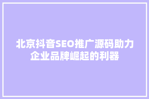 北京抖音SEO推广源码助力企业品牌崛起的利器