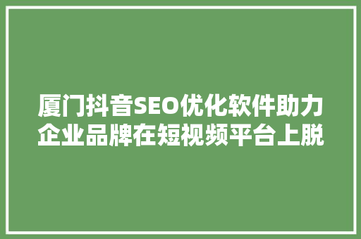 厦门抖音SEO优化软件助力企业品牌在短视频平台上脱颖而出