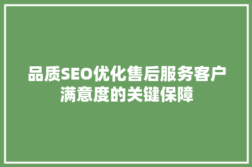 品质SEO优化售后服务客户满意度的关键保障