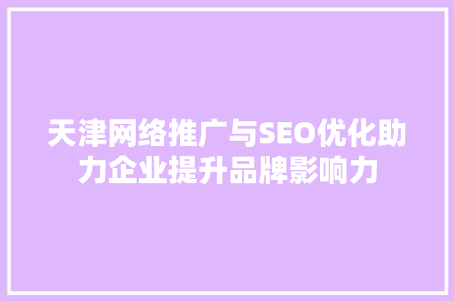 天津网络推广与SEO优化助力企业提升品牌影响力