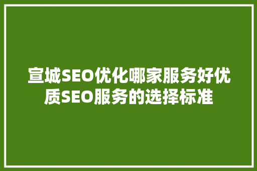 宣城SEO优化哪家服务好优质SEO服务的选择标准