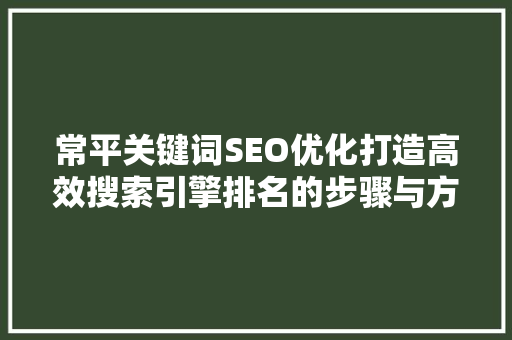 常平关键词SEO优化打造高效搜索引擎排名的步骤与方法