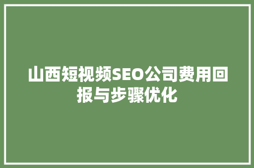 山西短视频SEO公司费用回报与步骤优化